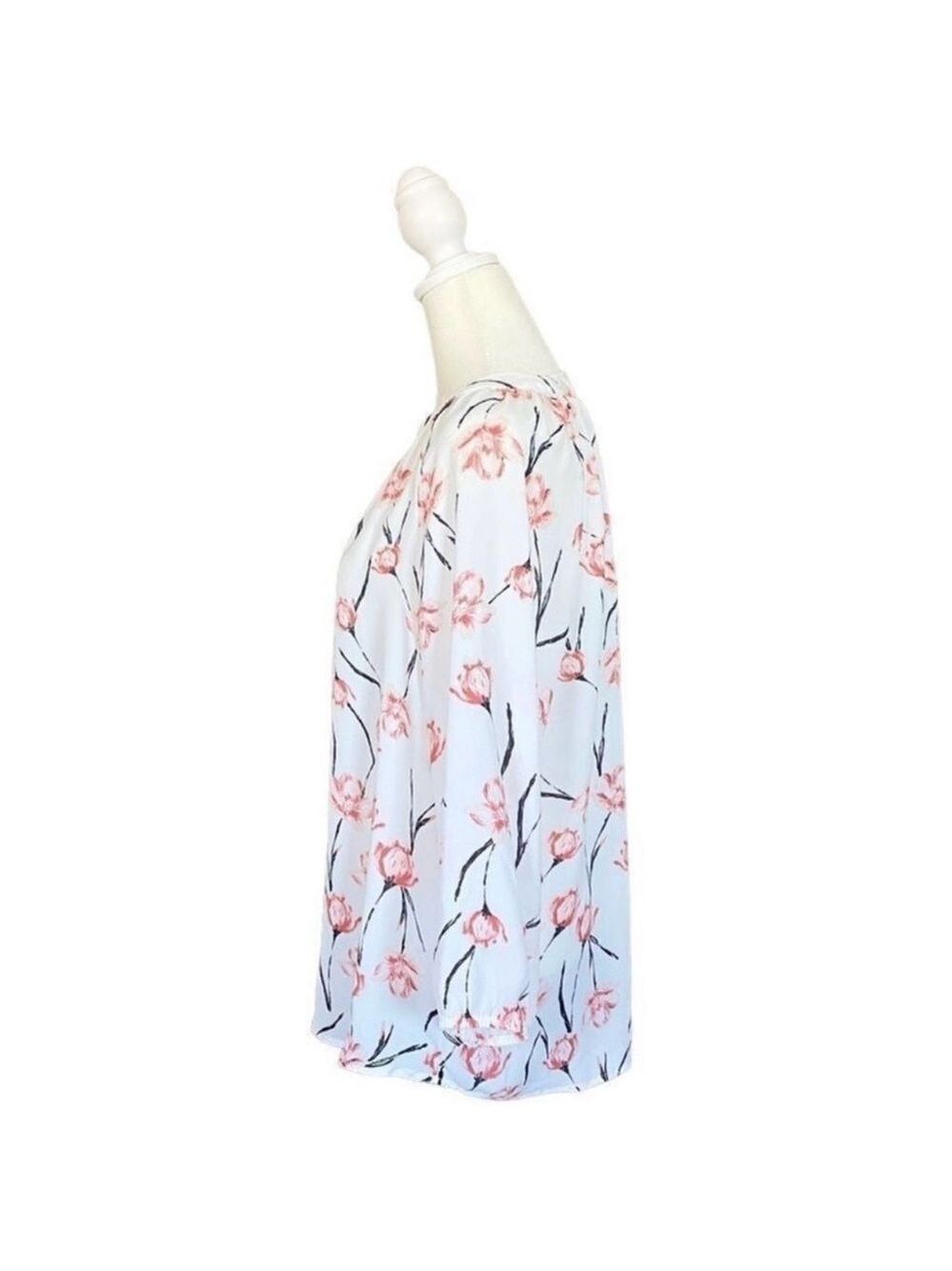 Ivanka Trump Sheer Floral White & Pink Long Sleeve V-Neck Flowy Blouse Sz Small - Picture 3 of 11